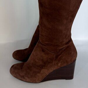 Women's Cole Haan Cora Wedge Knee High Boot Suede Brown Size 9B Like New